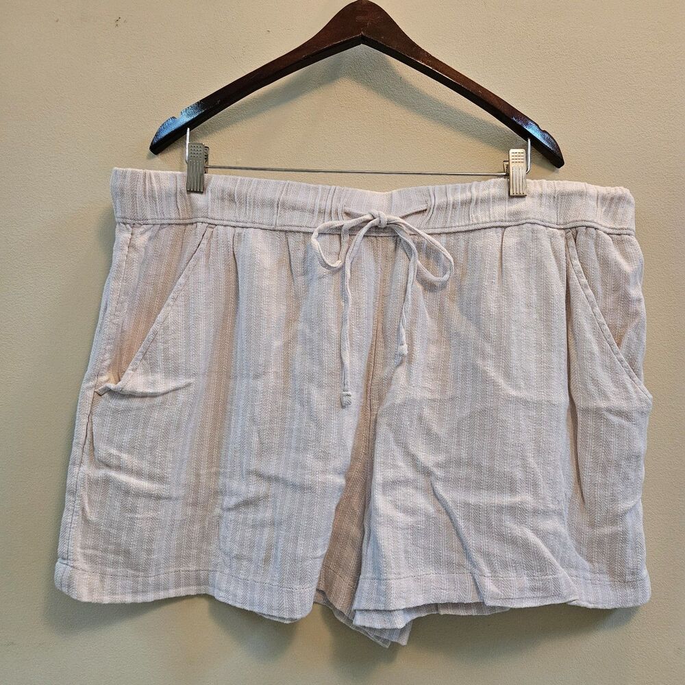 NWT Linen Blend Shorts Women SZ XXXL (22) Khaki/White Stripe Time & Tru Relaxed